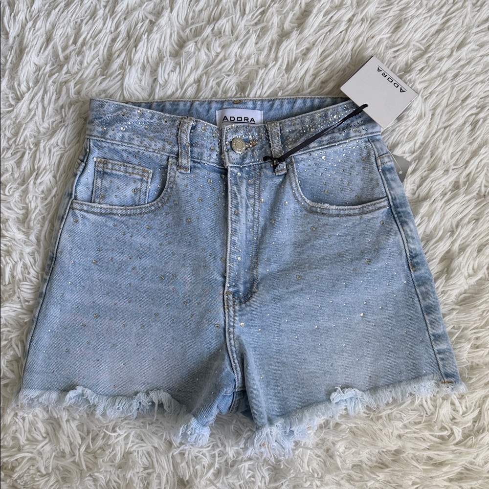 Adora Crystal Embellished Denim Shorts Size XS